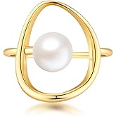 FUNYCHEN Pearl Ring for Women 925 Sterling Silver 14k Gold Plated Ring Mother Daughter Ring Danity Irregular Statement Wedding Band Bridal Ring Birthday Valentine's Day Wedding Jewelry Gifts for Her