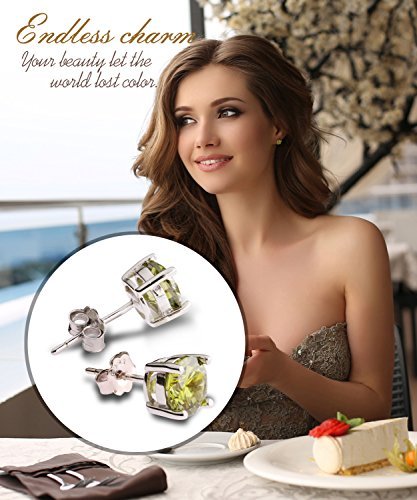 UHIBROS Sterling Silver Birthstone Stud Earrings Round Cubic Zirconia Diamond August Gifts