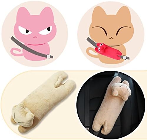 Cute Doll Car Seat Strap Belt Toy Cushion Cover for Kids Children, Auto Adjustable Pillow Pad Vehicle Car Safety Belt Toy Protect Shoulder Chest Child (AniBrownCat)