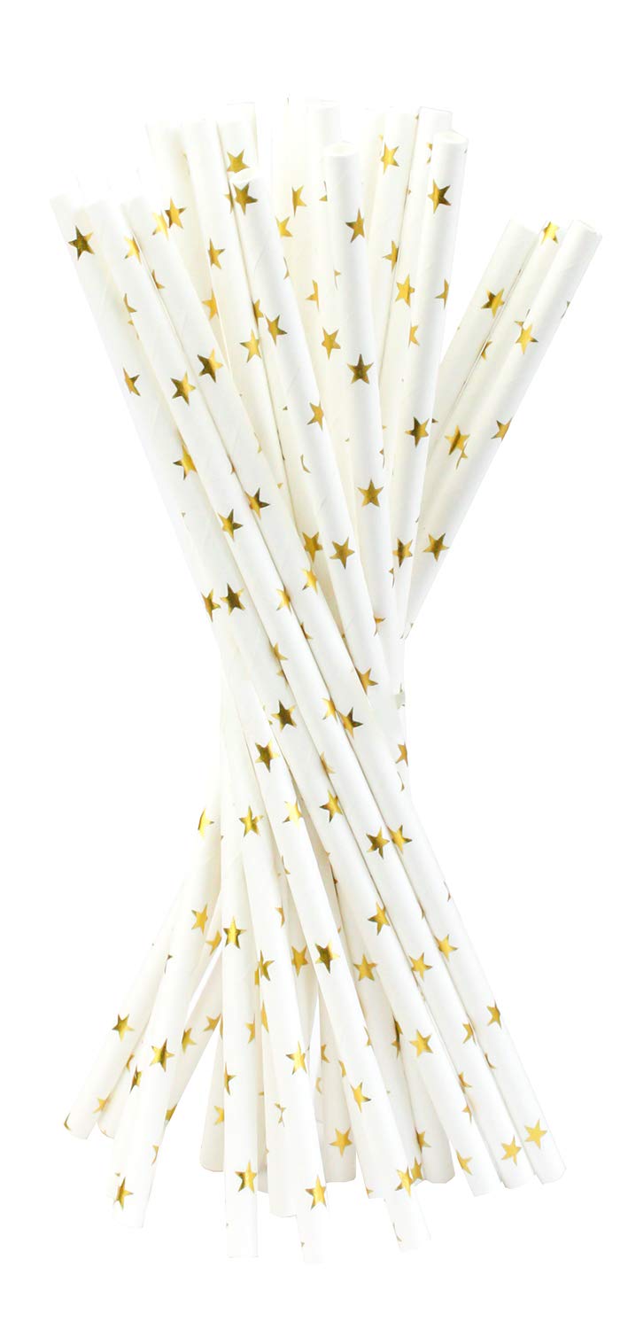 Emartbuy Pack of 500 pcs Paper Straws Disposable Paper Drinking Straws - Gold Stars