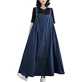 EXPOING Overall Dress for Women Jean Boho Denim Overalls Skirt Jumper Pinafore Dresses Wide Hem Adjustable Straps Loose
