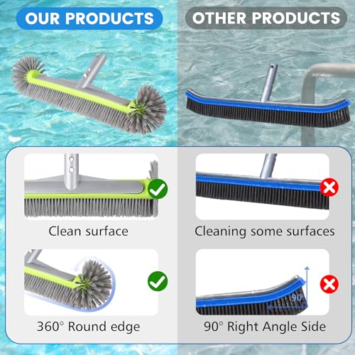 LALAGO Pool Brush, Pool Cleaning Brush, Brush Head with 175 cm Aluminium Handle, Cleaning Brush for Cleaning Bottom, Wall Brush for Swimming Pool (with Handle)