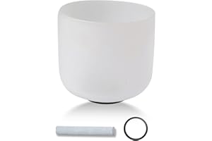 MERRISTAL 432HZ 7 Inch A Note Frosted Crystal Singing Bowl Set THIRD EYE CHAKRA White Quartz Crystal Sound Bowls for Meditation Healing Yoga with Suede Striker,O-ring