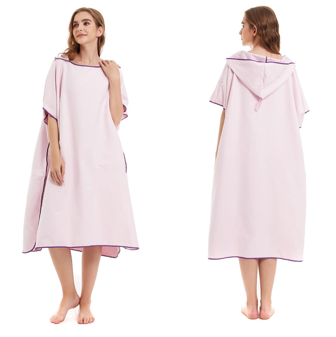 Changing Towel, Changing Robe Towel Poncho with Hood for Surfing Swimming Wetsuit Changing, extremely light and fast-drying, One Size Fit All (Pink)