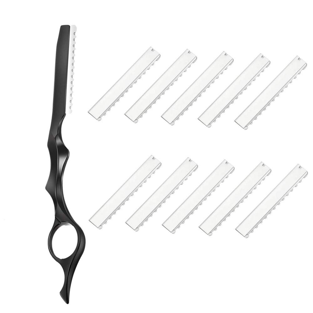 Photo 1 of ***(BLADES NEED TO BE SHARPENED)***Hair Thinning Razors & Styling Kit - 7" Stainless Steel Feather Razor for Texturizing, Cutting & Thinning Hair - Includes 10 Sharp Replacement Blades - Salon & Home Hair Cutting Tools (Black)