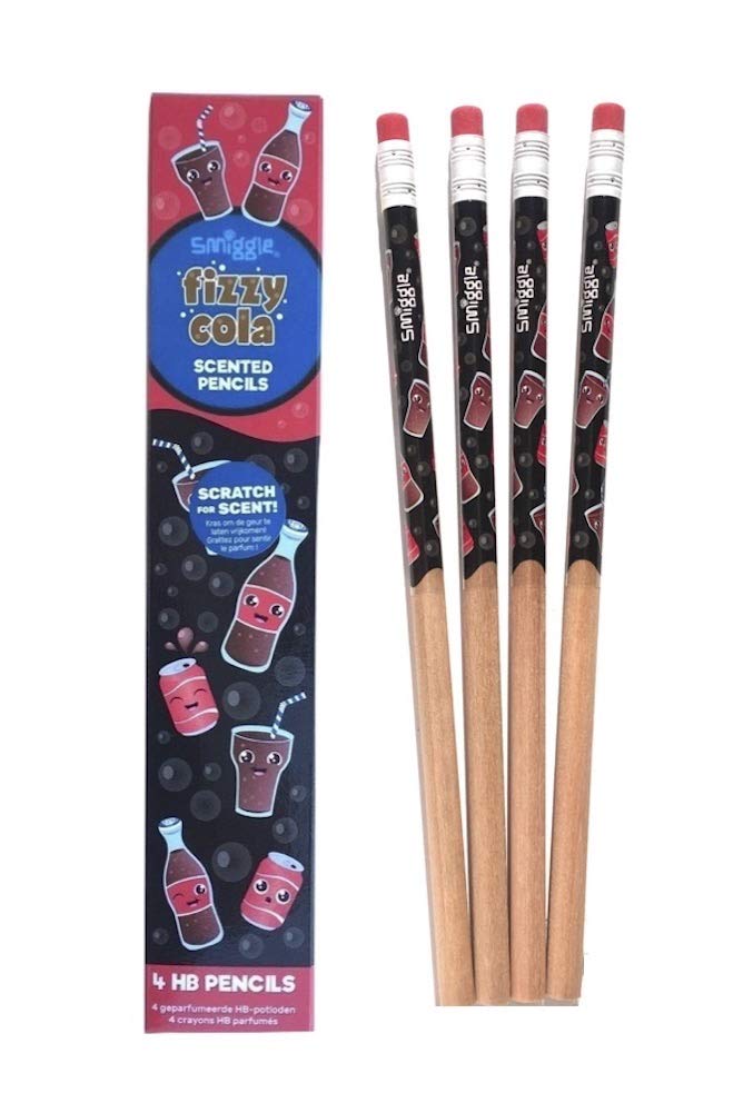 Smiggle Pencils x 4 Pack Scented HB Wooden With Eraser Top (Fizzy Cola Scratch & Scent) — image 1