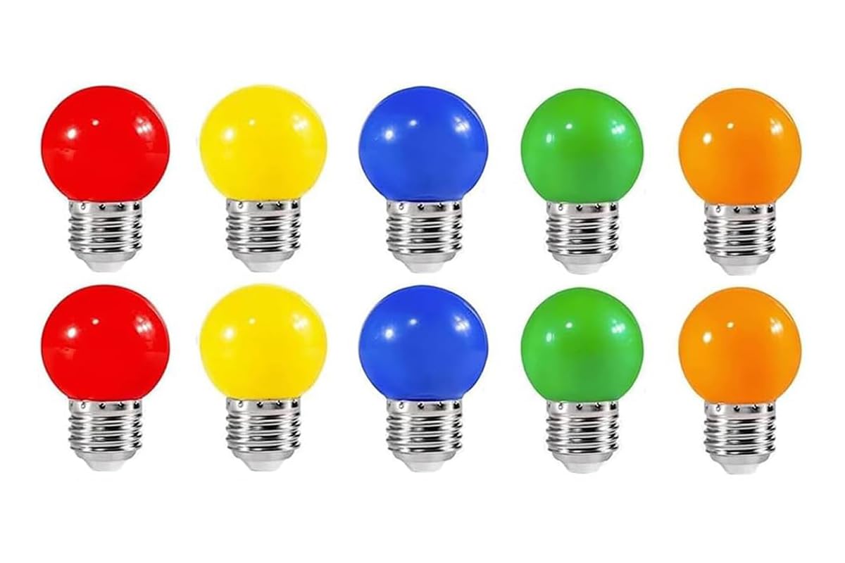 ZFQ 10 Pack Colored Bulbs 2W E27 G45 Lighting Bulbs,LED Coloured Golf Ball Mini Bulb Lamp,Mixed Colours Red Yellow Green Blue Orange — image 1