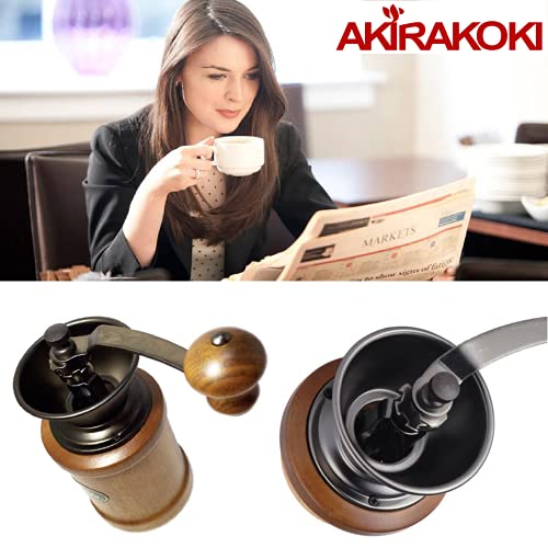 AKIRAKOKI Manual Coffee Grinder Wooden Coffee Bean Mill with Cast Iron