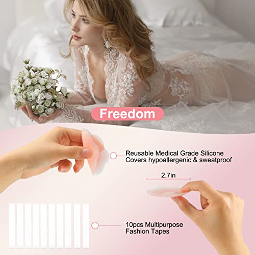 Boob Tape, Replace Your Bra-Instant Breast Lift Tape for A-G, Bob Tape for Breast Lift with 1 Breast Tape, 5 Pairs Satin Breast Petals, 1 Pair Silicone Nipple Stickers, 10 PCS Double Side Tape (2inch)