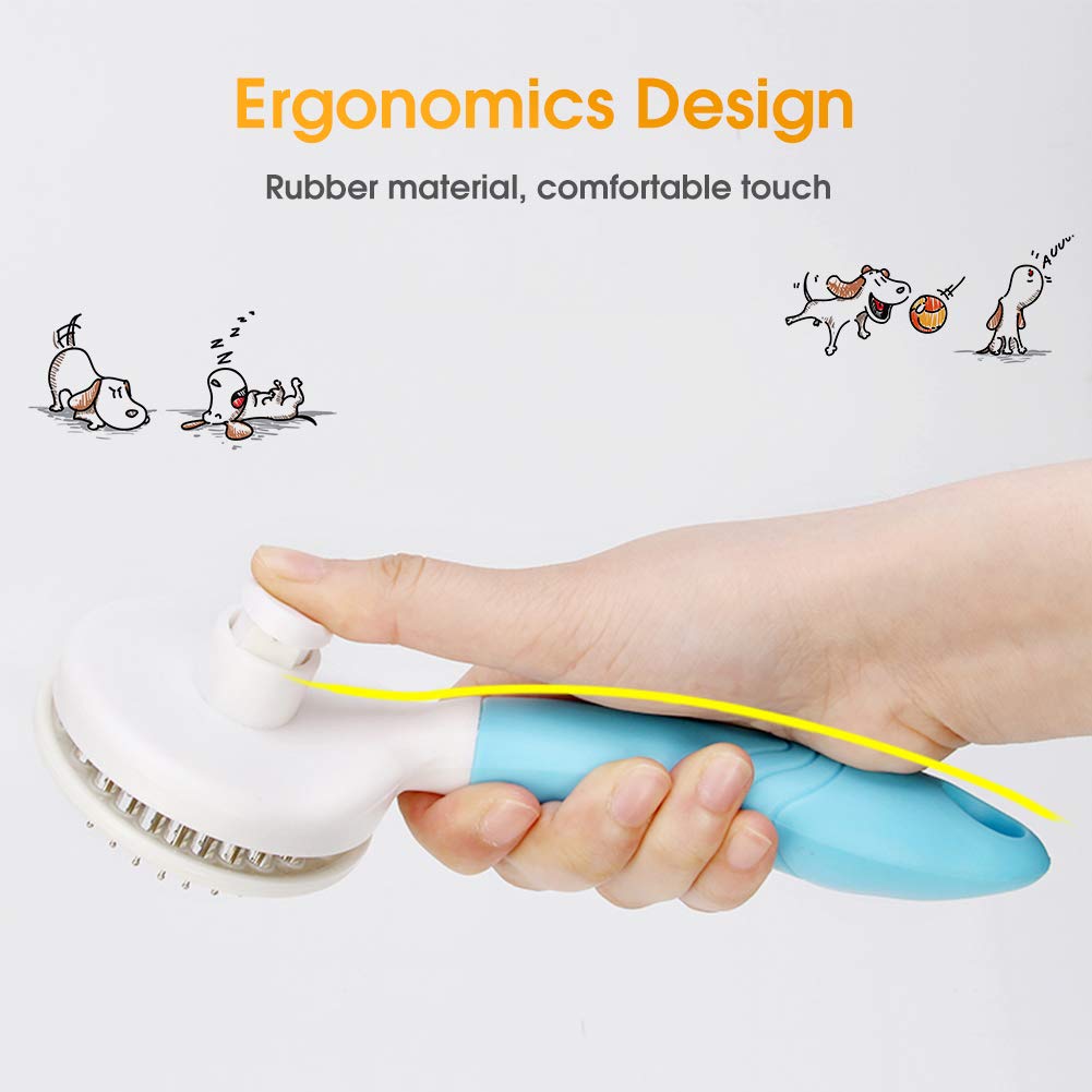 Cat Grooming Dog Brush Pet Brush for Dogs and Cats with Long or Short Hair - Comfortable Self-Cleaning Dog Combs with Rounded Ends Massage Pin Skin-Friendly Dog Shedding Blood Circulation Massage Blue