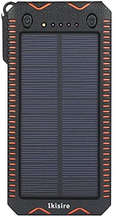Solar Charger, Ikisire 12000mAh Portable Power Bank, Rugged Waterproof Solar Panel Battery Charger with Cigarette Lighter and Dual LED Flashlight for iPhone, iPad and Cellphones-Orange