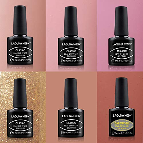 Lagunamoon Gel Nail Polish 6pcs UV LED Gel Polish Soak Off Nail Art Manicure Varnish Set with Gift Box Require LED UV Nail Dryer Lamp 8ML Each -Barefoot in Paris - Thumbnail 3