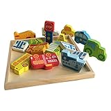 Chunky Wooden Jigsaw Puzzle Set and Play Pieces with Wooden Assembly Tray - Planes, Trains and Automobiles Theme - Fun, Educational and Interactive