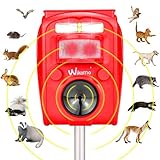 Wikomo Pest Repeller, Solar Powered Red Animal Repeller Waterproof Outdoor with Ultrasonic Sound,Motion Sensor and Flashing Light pest Repeller for Cats, Dogs, Squirrels, Moles, Rats