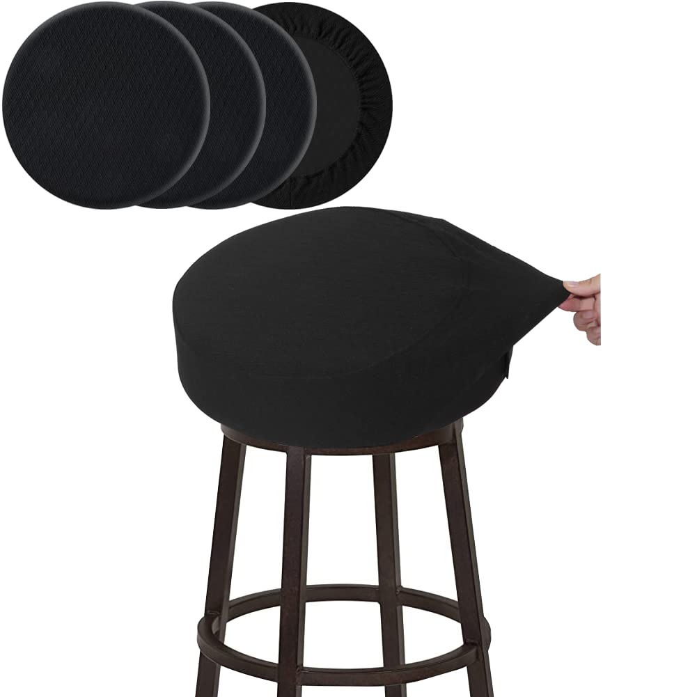 Photo 1 of BUYUE 4 Pcs Bar Stool Covers, Luxury Fabric Dia.12-14" Round Stretchy Crease-Resistant Washable Jacquard Dustproof Stool Seat Slipcover, S-Black-Set of 4