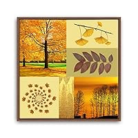 Framed Canvas Wall Art Leaves, Birds, Abstracts Canvas Prints Home Artwork Decoration for Living Room, Bedroom - 16x16 inches
