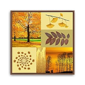 Framed Canvas Wall Art Leaves, Birds, Abstracts Canvas Prints Home Artwork Decoration for Living Room, Bedroom - 16x16 inches