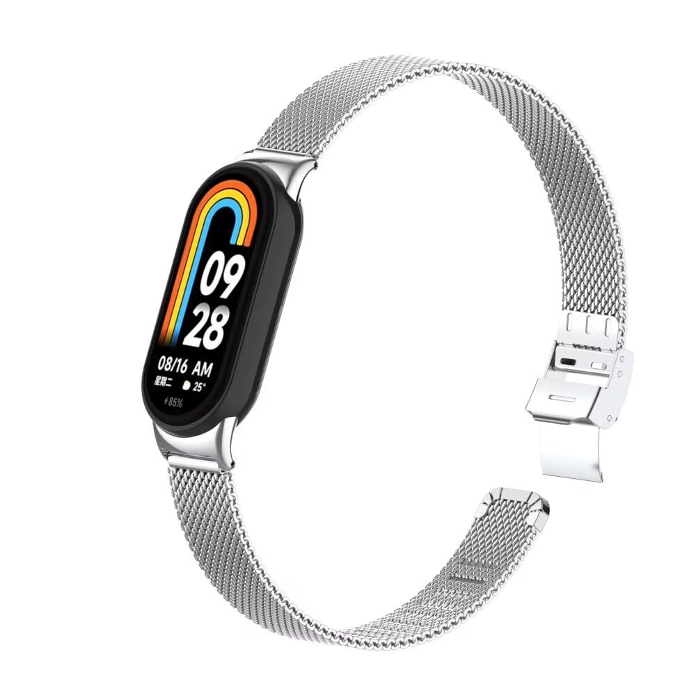T-BLUER Compatible for Xiaomi Mi Smart Band 8 Strap,Mi Band 8 Stainless Steel Metal Replacement Band Bracelet Wristband Accessories for Xiaomi Smart Band 8