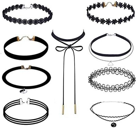 9 Pieces Classic Women Girls Black Lace Tattoo Choker and Velvet Necklace Choker with Pendant