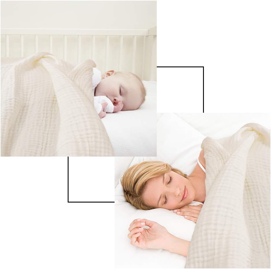 EMME 100% Cotton Muslin Blankets for Adults 4-Layer Breathable Muslin Throw Blanket Pre-Washed Lightweight Bed Blankets Soft Cotton Blanket All Season (White, 55"x75"): Home & Kitchen