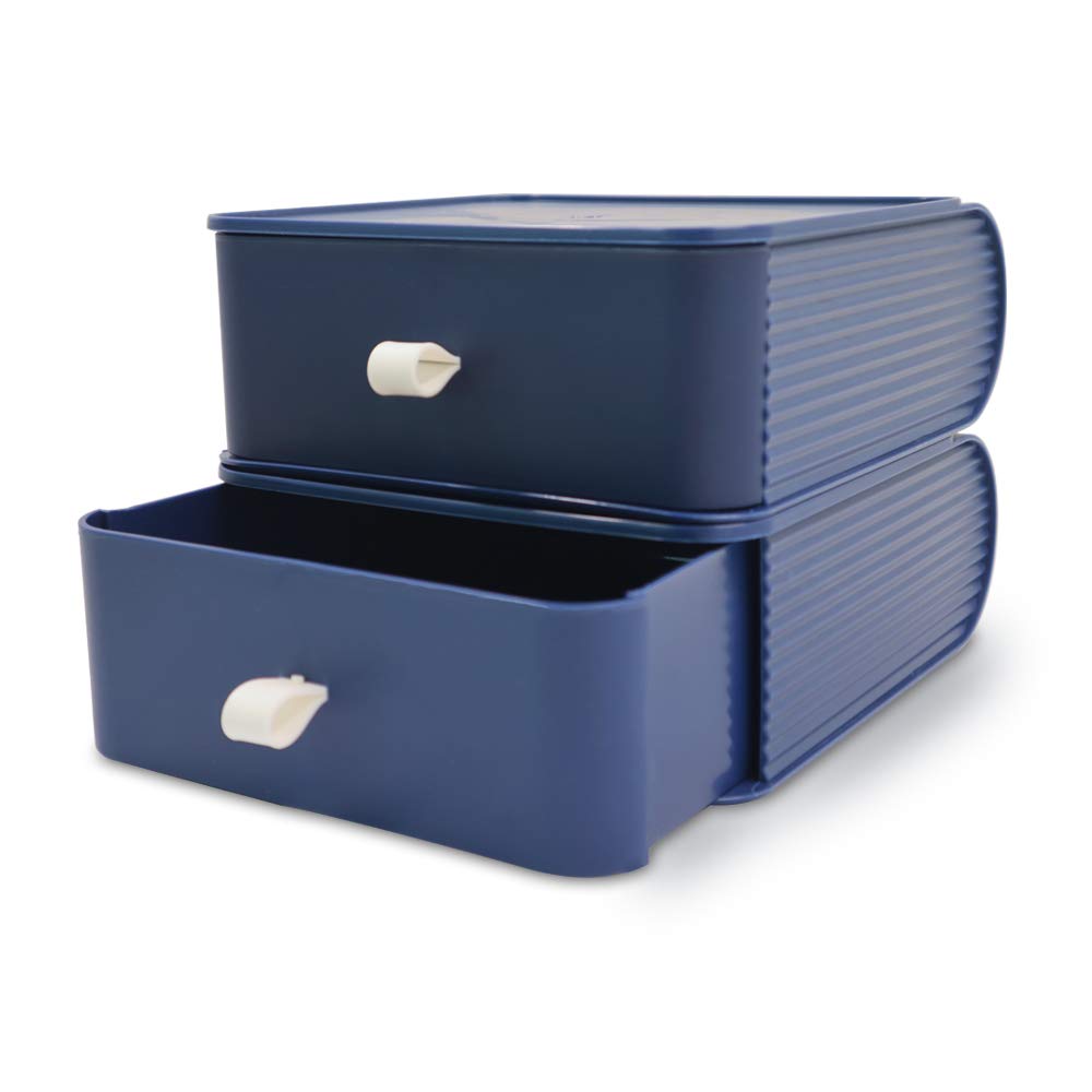 Roucerlin Stylish Stackable Desktop Organizer Drawers, Makeup Cosmetic Organizer Storage Drawers Jewelry Box, Jewelry Storage Case Storage Drawers (2 Drawers, Dark Blue)
