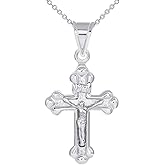 14k White Gold Christian INRI Cross Crucifix with Jesus Pendant with Necklace