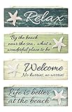 Relax By the Beach Welcome Life is Better Painted Wood Block Signs Set of 4