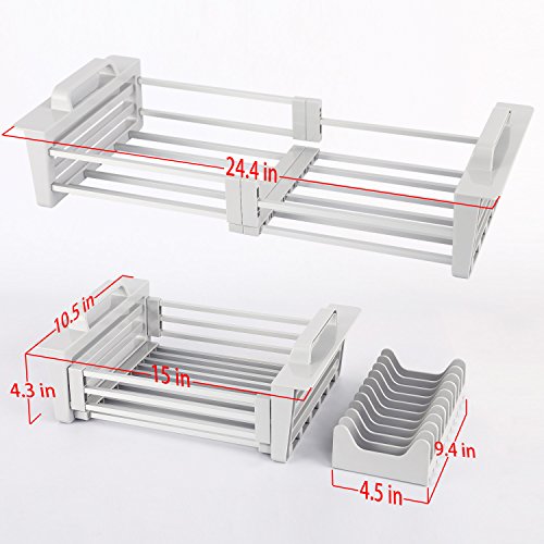 Miusco Expandable Over The Sink Dish Drying Rack, Dish Drainer, Sink Colander, Aluminum