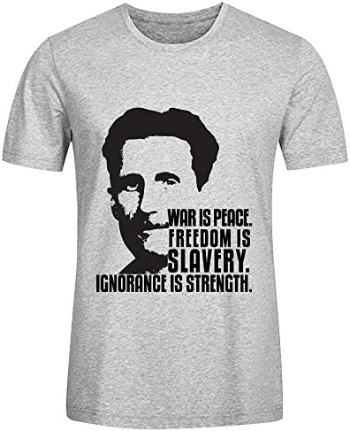 MEGANHO Design George Orwell 1984 by Yago Mens T Shirts Cotton Round Collar Grey