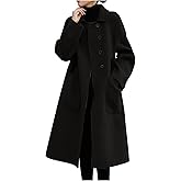 Firzero Women's Notch Lapel Double Breasted Coats, Casual Solid Color Mid-Long Warm Faux Wool Blend Pea Coat