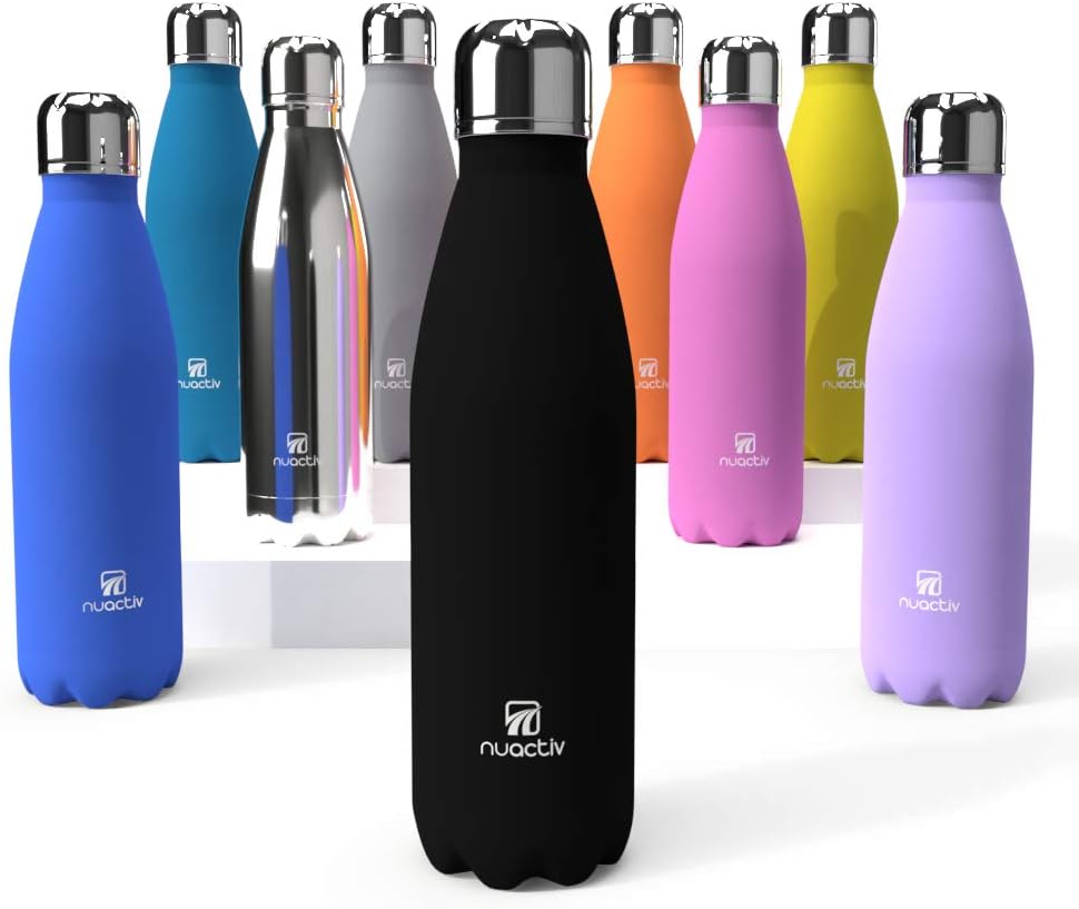 Nuactiv Metal Water Bottle – Leakproof Stainless Steel Flask – 24hrs Cold 12hrs Hot – Insulated Travel Mug BPA Free - Double Walled Vacuum Bottles – Reusable Drinks Cup for Gym, Kids, Sports – 500ml