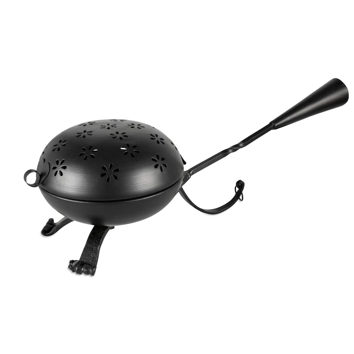NKLaus incense pan metal black metal handle lid hinged incense pan 2227