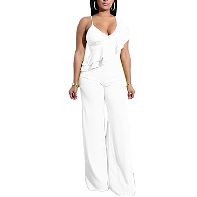 Women's V Neck Ruffles Jumpsuit with Wide Leg Pants Jamaica Ubuy