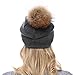 QUEENFUR Women Knit Wool Beanie - Winter Fashion Solid Wool Hats Real Removable Raccoon Fur Pom Pom Warm Ski Beanie (Drak Grey)