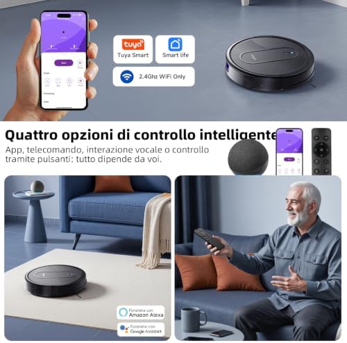 Robot Aspirapolvere Lavapavimenti 3-in-1, 4000Pa, Autonomia 140min