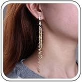 Sttiafay Boho Crystal Tassel Drop Earrings Long Chain Dangle Tassel Earrings Chandelier Dangle Earrings Cubic Zirconia Stud Earrings Jewelry for Women
