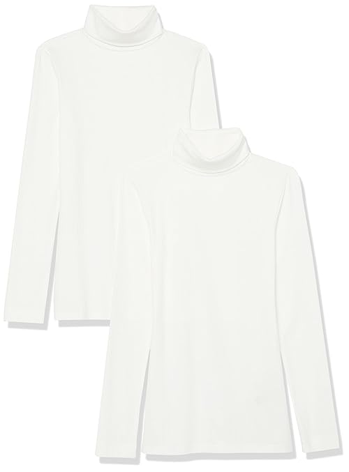 Amazon Essentials Women's Slim-Fit Layering Long Sleeve Knit Rib Turtleneck Top (Available in Plus Size), Pack of 2, White, X-Small