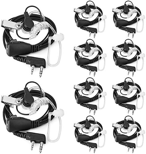 TOMSENNWalkie Talkie Earpiece with Mic 2 Pin Acoustic Tube Headset Replacement for Kenwood, Puxing, Wouxun, UV-5R,BF-888S Pack of 10