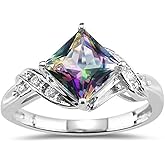 Viyuroyk 925 Sterling Silver Shiny Princess Cut Cubic Zirconia Rings Diamond Rings for Women Jewelry Findings Earring Backs Findings