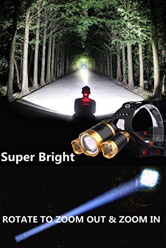 BenRan Headlamp Super Bright Automatic Sensor Switch Light CREE T6 Adjustable Focus Zoom Lights Lamp,Headlight Bicycle LED Flashlight,4 Modes (Gloden-10000lm)