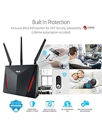 ASUS AC2900   Router inalámbrico Gigabit WiFi de doble correa con procesador de doble núcleo de 1,8 GHz y seguridad de red AiProtection Powered by Trend Micro, AiMesh Whole Home WiFi System Compatible (RT AC86U)