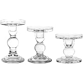 BTGLLAS 3-Piece Set of Glass Candlestick, Crystal Candlestick Holder Holder and Conical Candle, Christmas Candle Holder Decoration, Family Living Room Wedding Candle Holder (Clear)