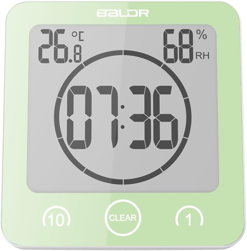 BALDR Bathroom LCD Waterproof Shower Clock, Green