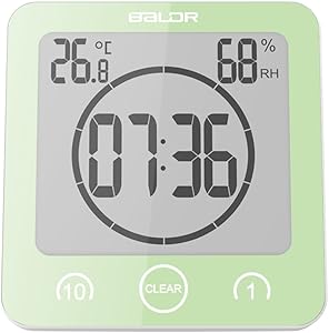 BALDR Bathroom LCD Waterproof Shower Clock, Green