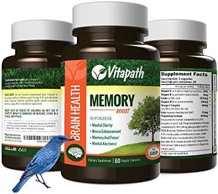 Brain Health Supplement & Memory Boost Vitamin, Enhances Focus, Replenishes Neurotransmitters, -60 Veggie Caps- by Vitapath
