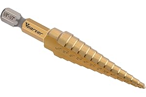 Vearter HSS Straight Groove Step Drill Bits, 1/8" - 1/2" Unibit 13 Steps M2 Material Titanium Coated Hex Shank for Drilling Holes in Stainless Steel Aluminium Sheet Metal Wood Plastic PVC