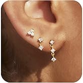 SELSHE Gold Plated Earrings for Women, 14k Gold Plated Earring Stack Hypoallergenic Pearl Drop Earring Dainty Earrings for Women Trendy Cute Small Huggie Hoop Earring Fashion Womens Jewelry