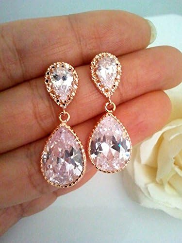 Rose Gold with Teardrop Cubic Zirconia Pendant Earrings