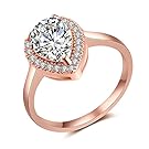 dnswez Rose Gold Teardrop Pear Cut CZ Cubic Zirconia Promise Wedding band Engagement Ring(9)