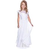 ABAO SISTER Boho Long Lace Chiffon Flutter Sleeves Dress A-Line Communion Bridesmaid Flower Girl Dresses for Girls 2-12 Years